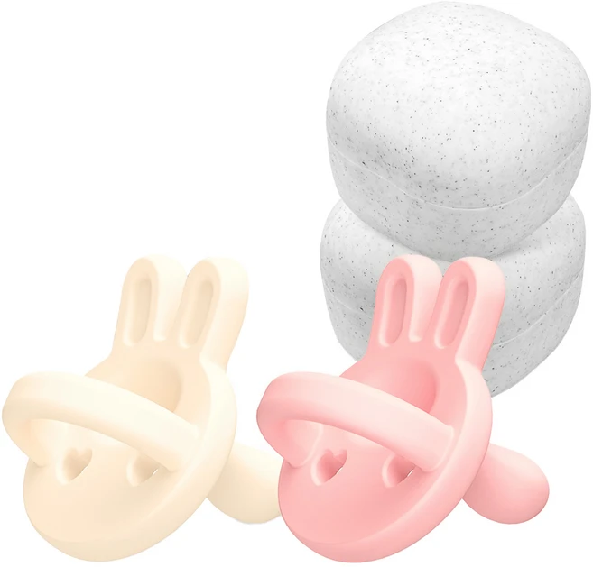 아띠래빗 올실리콘 토끼 쪽쪽이 2종 + 전용 케이스 2p 세트, 1~15개월, 아띠핑크, 크림바닐라, 1세트 - 쿠팡