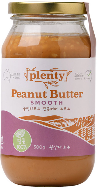 Plenty 100% 땅콩버터 스무스, 500g, 1개