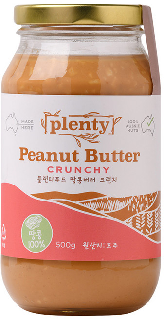 Plenty 100% 땅콩버터 크런치, 500g, 1개
