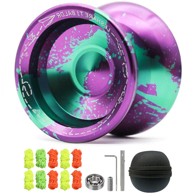 우수한 회전력의 잘 올라오는 전문가용 메탈 요요, 퍼플(요요), 랜덤발송(요요줄), 1개