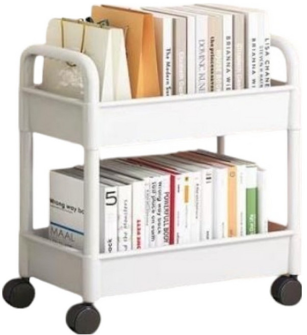 르벤라움 공간활용 이동식 슬림 책장 감성 트롤리 37 x 22 x 43.5 cm, 화이트, 2단