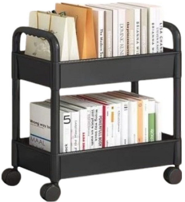 르벤라움 공간활용 이동식 슬림 책장 감성 트롤리 37 x 22 x 43.5 cm, 블랙, 2단