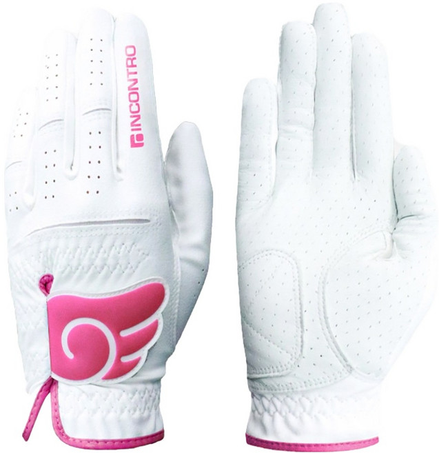 인콘트로 여성용 반양피 엔젤 윙 스킨핏 골프장갑 양손용, 1세트, 핫핑크