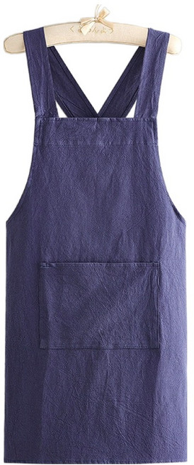 케리코 단색 미술용 앞치마 크로스 멜빵, 블루