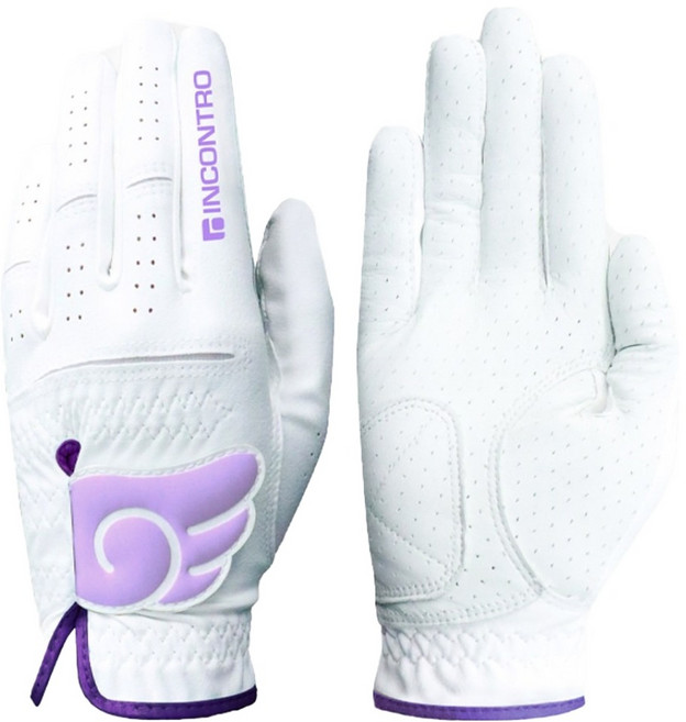 인콘트로 여성용 반양피 엔젤 윙 스킨핏 골프장갑 양손용, 1세트, 라이트퍼플