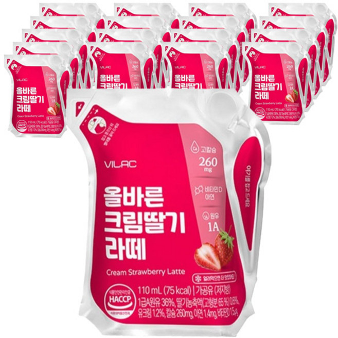비락 올바른 크림딸기라떼, 18개, 110ml