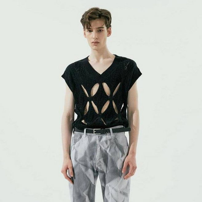 노이어 남성용 브이넥 아가일 스카시 베스트