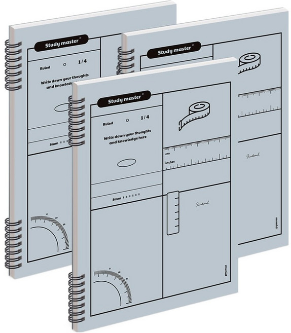 뮤니드 스프링 4분할 8mm 라인 노트, 3개, 그레이