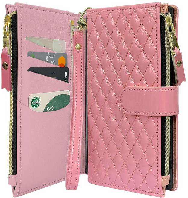 하이온 가더 안나 에나멜 지퍼 다이어리 지갑 휴대폰 케이스