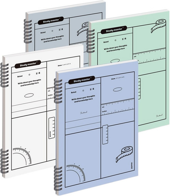 뮤니드 스프링 4분할 8mm 라인 노트 4종 세트, 화이트, 그레이, 민트, 인블루, 1세트