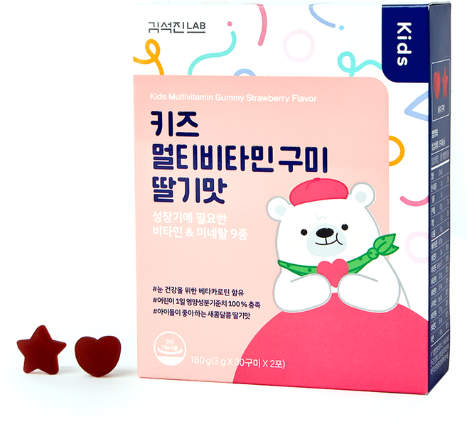 김석진랩 키즈 멀티비타민 구미 딸기맛 60p, 180g, 1개