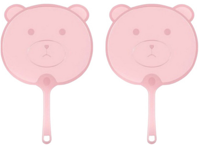 올하이 휴대용 여름 귀여운 PP 부채, 곰돌이핑크, 2개
