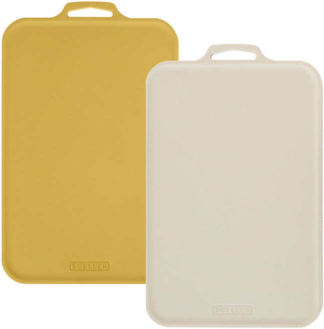 SCELLER 실리 쁘띠 국내제작 향균 칼집 잘 안 나는도마, 샌드머스터드, 크림아이보리, 1세트