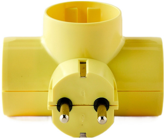 버터 T자형 일반 멀티탭 3구, 85mm, 옐로우, 1개
