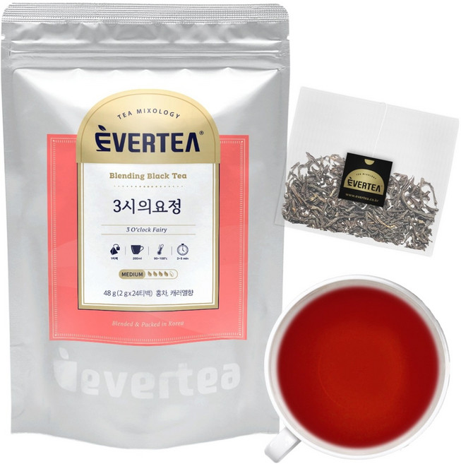 에버티 3시의요정 초코캐러멜향 블렌딩홍차 티백, 2g, 1개, 24개입