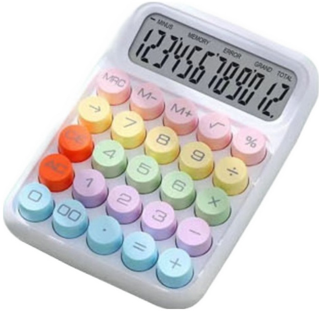 틱틱붐 레트로 파스텔 컬러 기계식 계산기, 레인보우 화이트, 1개