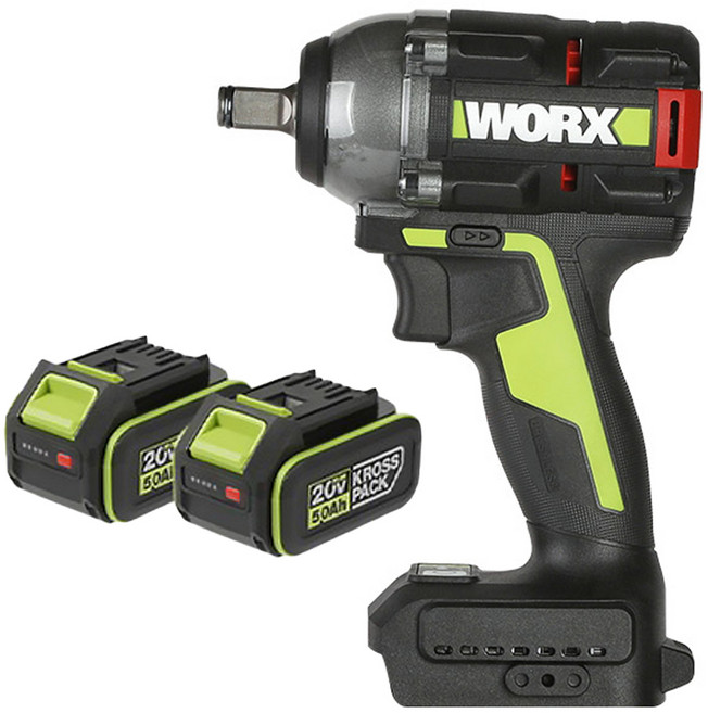 WORX 20V BL 충전 임팩 렌치 + 5Ah 배터리 2p 세트 WU289.2, 1세트