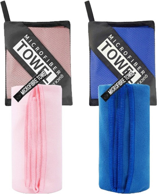 Y플러스원 초극세사 스포츠타올 세트 40 x 100 cm, 로얄블루 + 라이트핑크, 2개