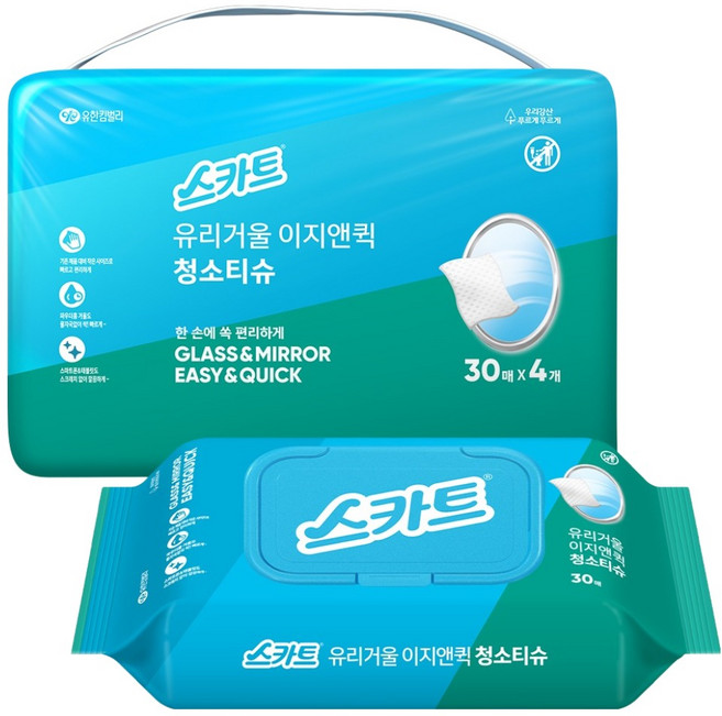 스카트 유리거울 이지앤퀵 청소티슈 30p, 4개