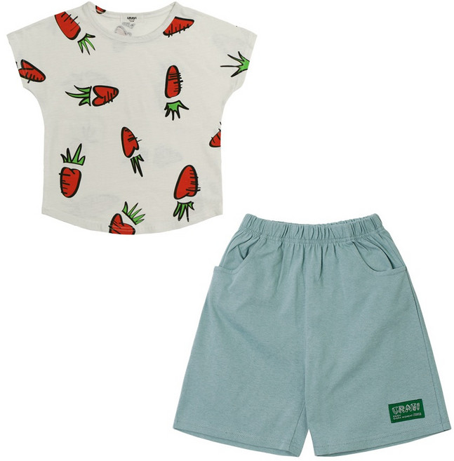 유라비 아동용 통기성 당근 릴뮤토 면 상하의 세트