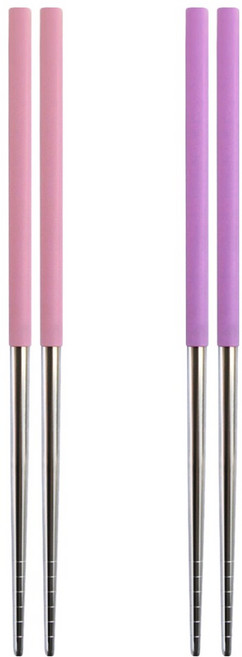 JR 주니어 잡기편한 진공 젓가락 2인 세트, 피치핑크, 퍼플, 젓가락 2종, 1세트