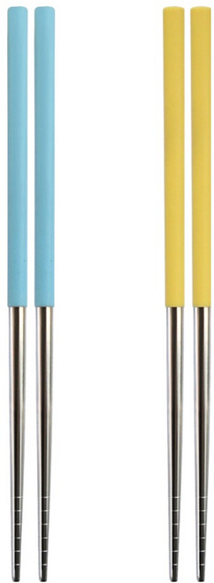 JR 주니어 잡기편한 진공 젓가락 2인 세트, 머스타드, 스카이블루, 젓가락 2종, 1세트