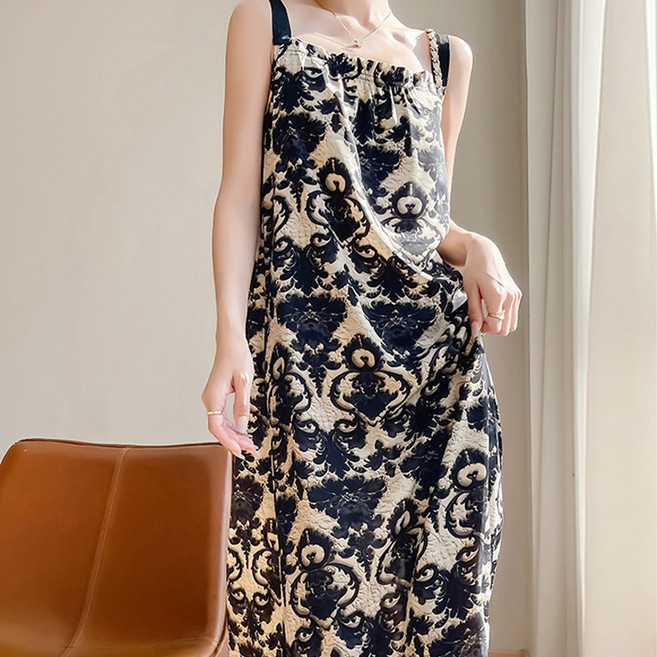 구디프 여성용 밴딩 빈티지 프린트 새틴 플로럴 원피스