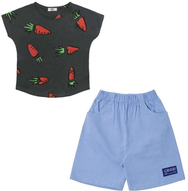 유라비 아동용 통기성 당근 릴뮤토 면 상하의 세트