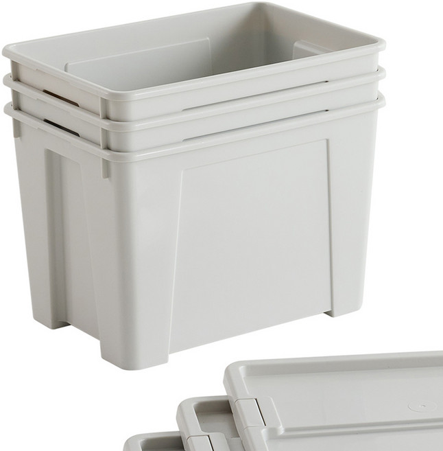 브리다 적층형 다용도 정리 수납 리빙박스 40L, 쿨그레이, 3개