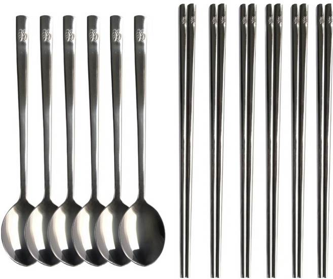 리빙글로리 올 스텐 복수저 6벌 세트, 실버, 1세트, 숟가락 6p + 젓가락 6p