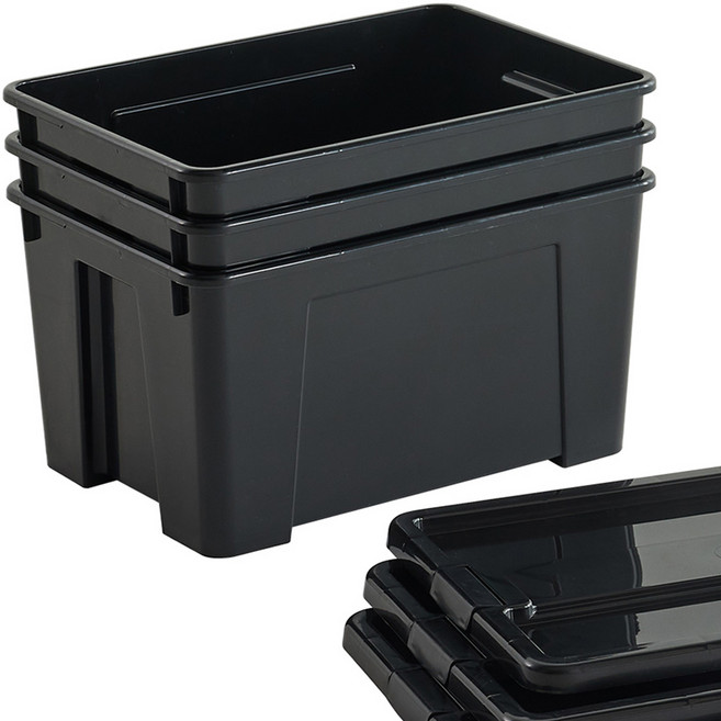 브리다 적층형 다용도 정리 수납 리빙박스, 블랙, 3개