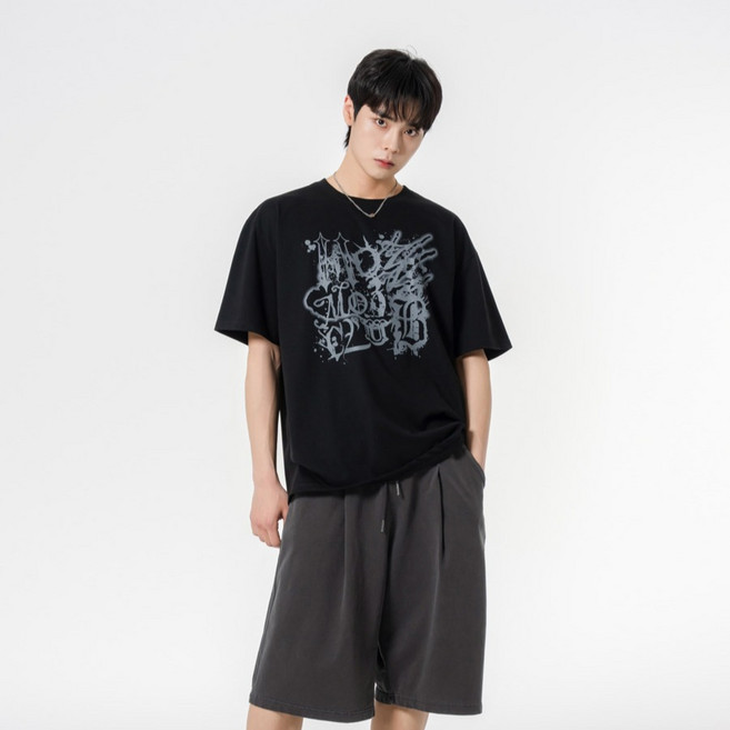 모즈모즈 잉크 반팔 + 와이드 원턱 반바지 세트