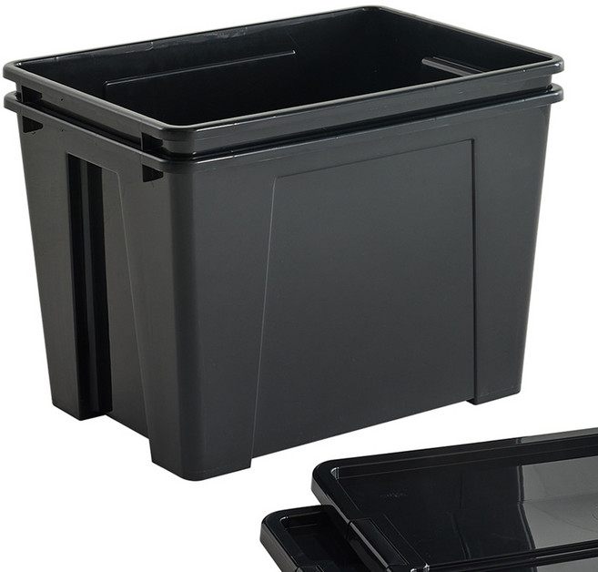 브리다 적층형 다용도 정리 수납 리빙박스 90L, 블랙, 2개