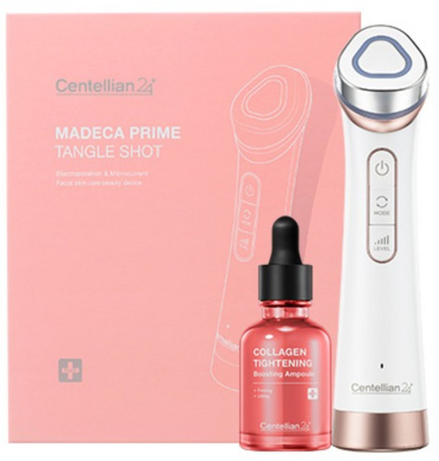 센텔리안24 마데카 프라임 탱글 샷 피부마사지기 + 콜라겐 타이트닝 부스팅 앰플 30ml 세트, 코랄(피부마사지기)