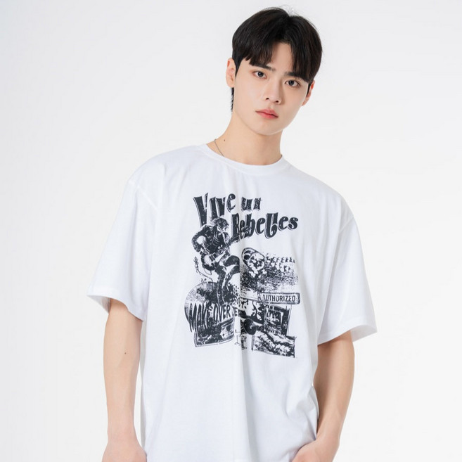 모즈모즈 남녀공용 개러지락 오버핏 반팔 티셔츠