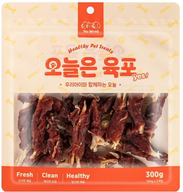 예스몽 강아지 오늘은 육포 간식, 1개, 300g, 오리가슴살말이 황태
