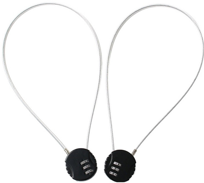 도매토피아 베이직 3자리 와이어 자물쇠 2p 세트 블랙, 1세트