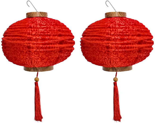 摩達客 農曆春節元宵 紅燈籠2件組 + LED50燈USB充電式燈串暖白光 附贈遙控, 植絨魚福 紅色