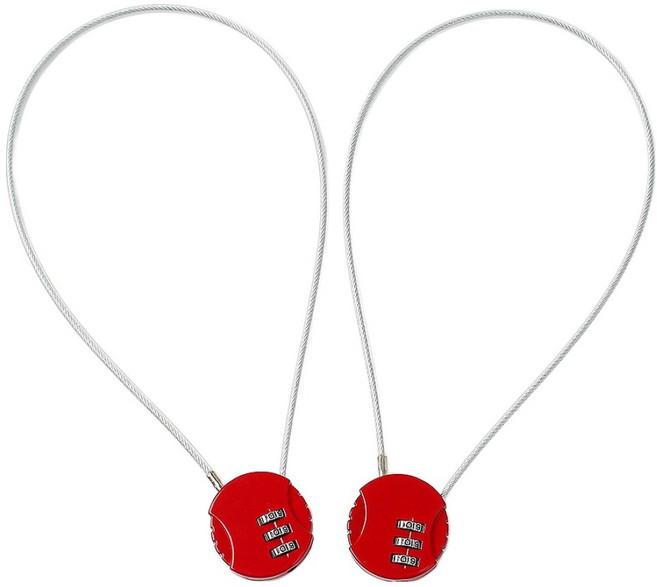 DOTO 베이직 3자리 와이어 자물쇠 2p 세트, 레드, 1세트