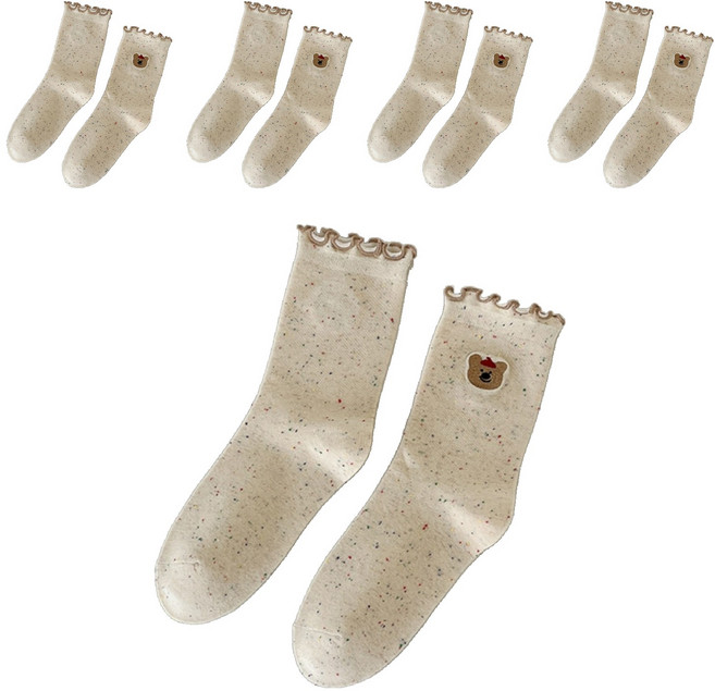 골드팡 여성용 귀여운 동물캐릭터 프릴 중목 양말 5켤례 세트