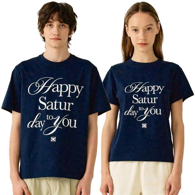 세터 남녀공용 해피 데이 타이포 그래픽 반팔 티셔츠