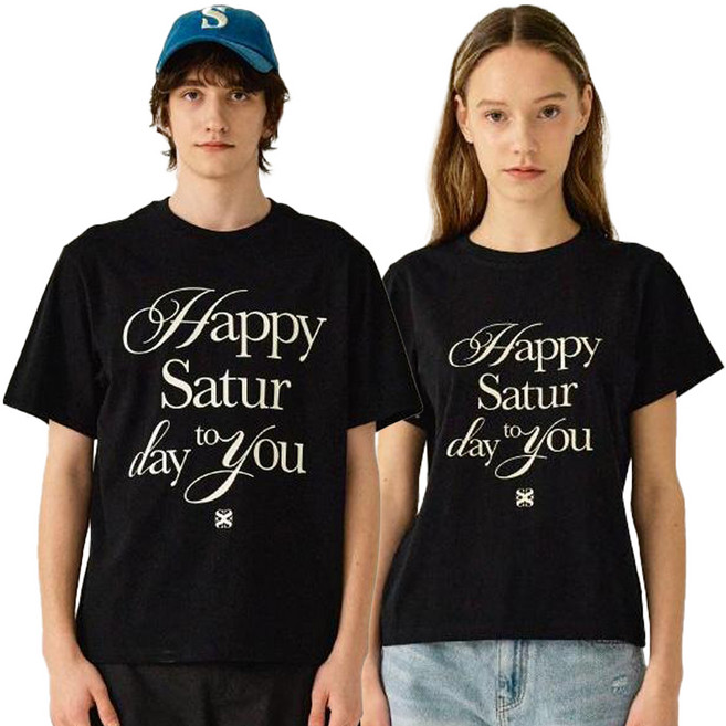 세터 남녀공용 해피 데이 타이포 그래픽 반팔 티셔츠