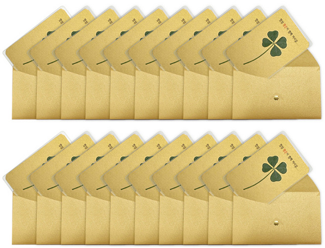 럭키심볼 행운의 네잎클로버 생화 황금 코팅카드 20p + 황금 봉투 20p 세트, 골드, 1세트