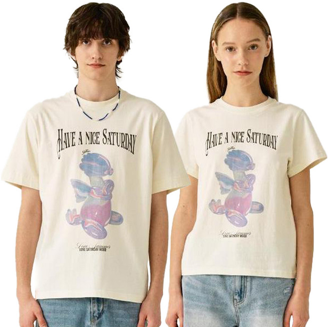 세터 남녀공용 블루 드래곤 벌룬 그래픽 반팔 티셔츠