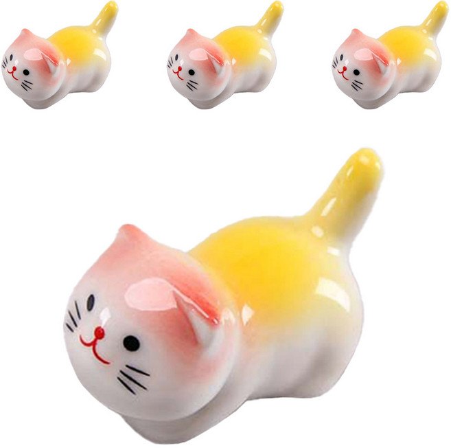 머니풀 귀요미 야옹이 세라믹 수저받침, 옐로우캣, 4개