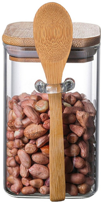 블룸엣홈 플레인 내열유리 사각 스푼형 양념통 1호, 1개, 300ml