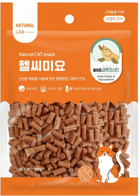 네츄럴랩 고양이 헬씨미요 간식, 혼합맛(황태/글루코사민), 100g, 1개