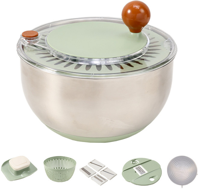 리빙톤 2IN1 스피너 다용도 스테인리스볼 야채탈수기 + 채칼 5종 세트, 화이트, 1세트