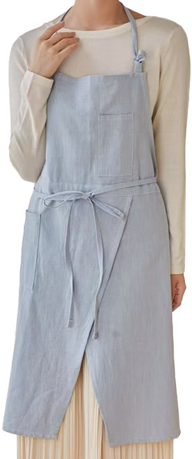 순잠 홈웨어 베이커리 린넨 원피스 앞치마, 블루, 1개
