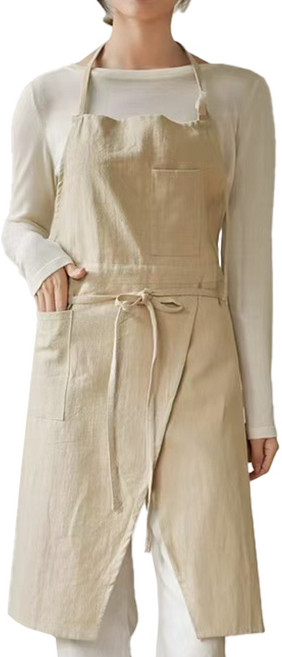 순잠 홈웨어 베이커리 린넨 원피스 앞치마, 아이보리, 1개